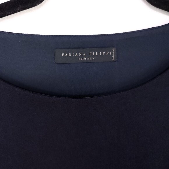 Fabiana Filippi Merino Wool Cashmere Dress Size 12 Blue Ruffle Shift Beads Trim - Picture 5 of 13